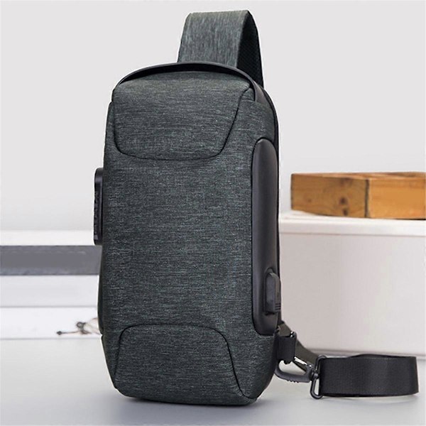 Vattentät USB-laddning Stöldskydd Crossbody Väska med Lås, Portabel Bröstväska Ryggsäck (C)