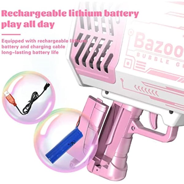 Bubbelmaskin elektrisk vattenpistol utomhusleksak - 69 hål såpbubblor Bröllopsleksakspistol med lampor Hk Pink