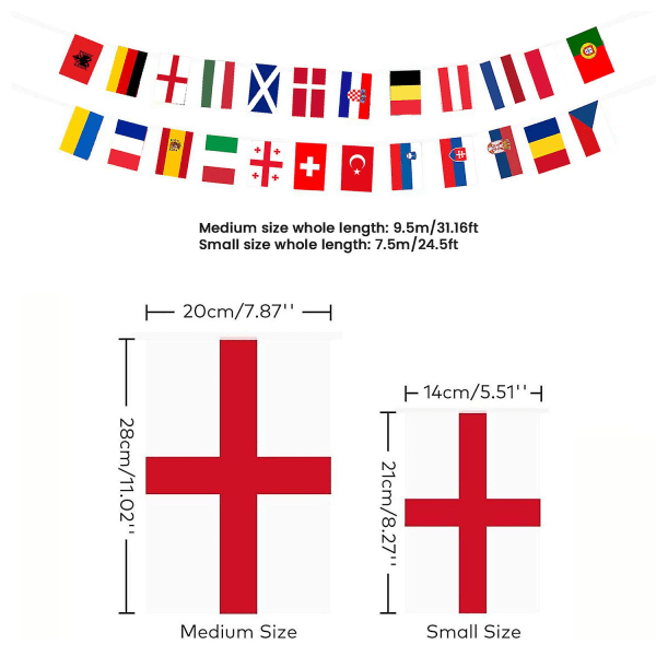 2024 EURO Fotballmesterskap Flagg - Europeisk Flagg - med 24 Deltakende Lags Flagg for Hage, Bar, Festdekorasjon[C] 14 x 21cm
