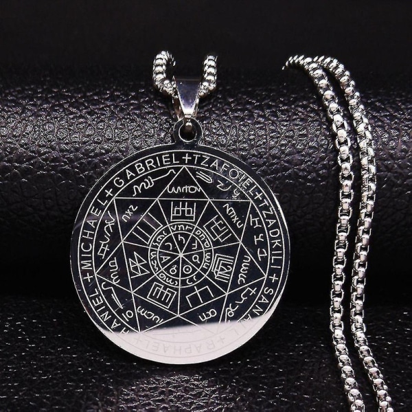 Seven Archangels Amulett Halsband i rostfritt stål Män Seal Of Solomon Talisman Halsband Skydd Smycken Krage Hombre N1162s2_fs G 50cm BOX SR