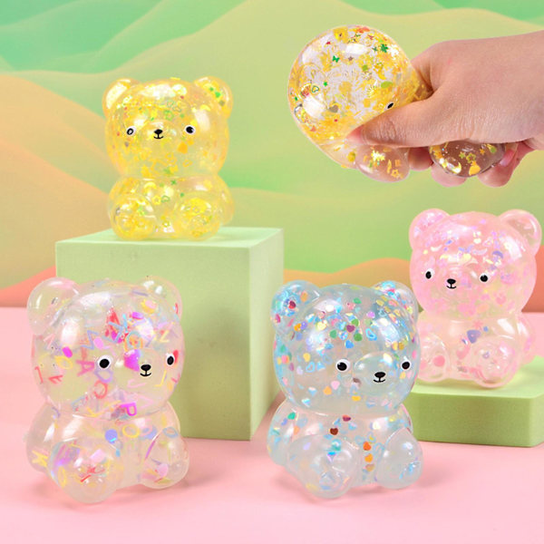 Björnkramdjur Färgglada Paljetter Transparent Gelétextur Mjuk Tpr Stressavlastning Cartoon Djur Fidget Squishes Leksak Barntillbehör