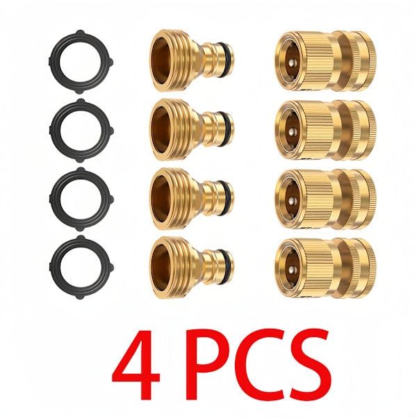 4 Sæt Massive Messing Have Slange Hurtigkoblinger - Nem 3/4-Tommer Gevindforbindelse, Lækagefri Vand Slange Tilbehør til Blomster Vanding, Rørforbindelse