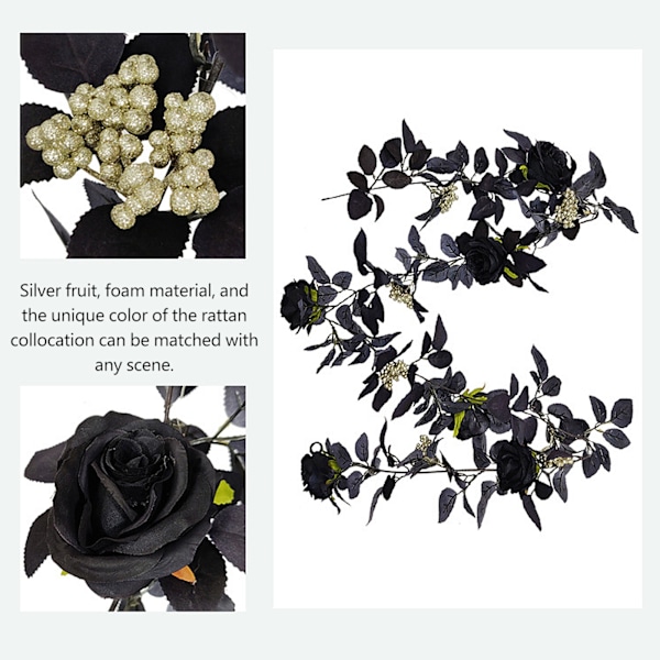 Konstgjord rosranka dekorativ hängande blomstergirlang för Halloween-festivaldekor 180 cm[C] 1