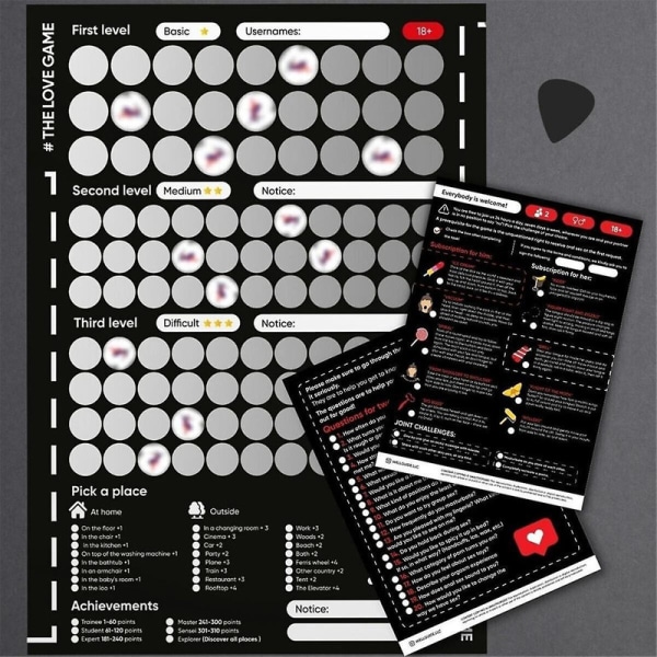 Game Scratch Off affisch Spel för par Alla hjärtans dag presenter Väggaffisch henne och för henne Black