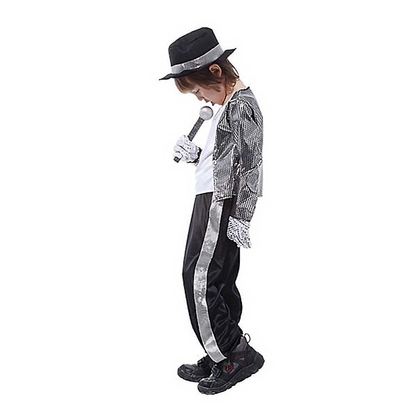 Kostym för barn pojkar Michael Jackson, cosplay, Halloween-fest, utklädningskläder, 3-16 år [C] 3-5 Years
