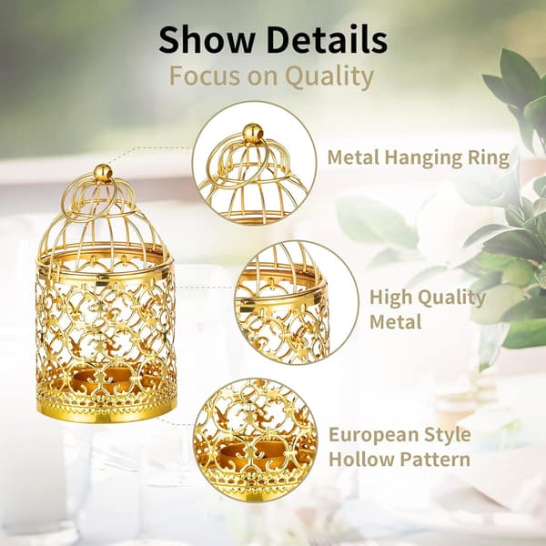 Lantern Ramadan Dekor Te Lys - 2 Stykker Gull Hengende Te Lys Lysestake Lanterner Metall