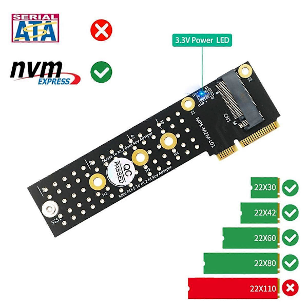 M.2 (NGFF) NVME SSD till Mini PCIe Konverterkort Mini PCI-E till M.2 M-Key Adapter Msata till M.2 B+M Ke Black