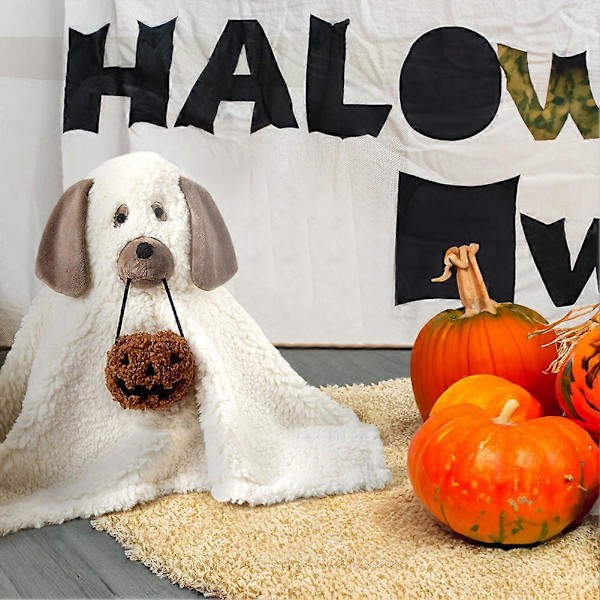 2024 Halloween Plysj Doug Hunden Spøkelses Pute, Halloween Spøkelses Hund Dekorasjon, Barn Klem Plysj Leke for Gave