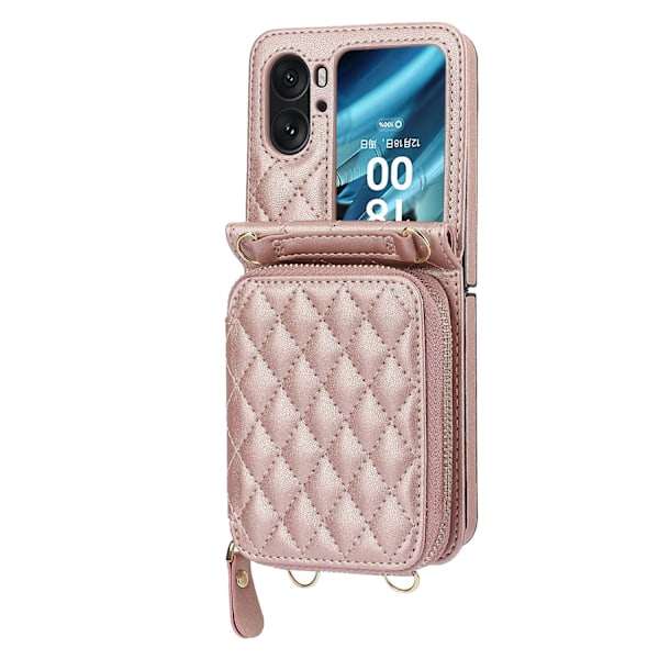 Korthållare-fodral med rombstruktur för OPPO Find N2 Flip Rose Gold