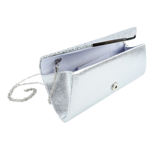 Kvinners Kveldsveske Stor Kapasitet Glitrende Stilig Clutch Veske til Middagsfest Bryllup Sølv Fri Størrelse[C]