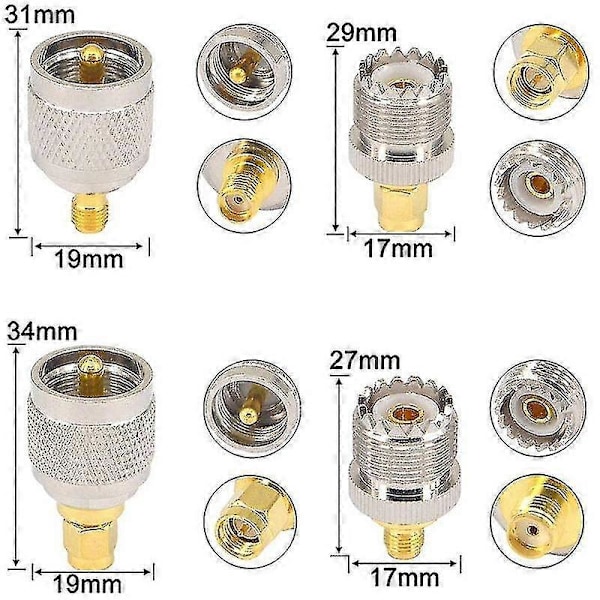 4 STK / SET UHF SL16 PL259 SO239 til SMA Hann Plugg Hunn Jack RF-kontakt Testkonverter - Utmerket