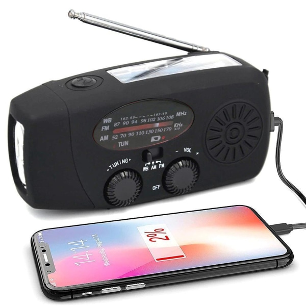 Svingradio med solcellelader & nødblanket / Nødradio & Powerbank Sort[C] Black Endast vevradio