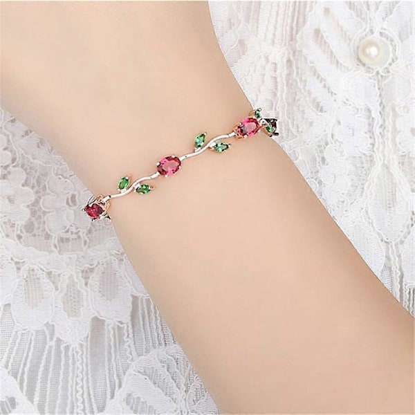 Underbart vitguldpläterat AAA Cubic Zirconia Ädelsten Blomsterranka Armband för Mödrar Flickor Flickvänner (C)