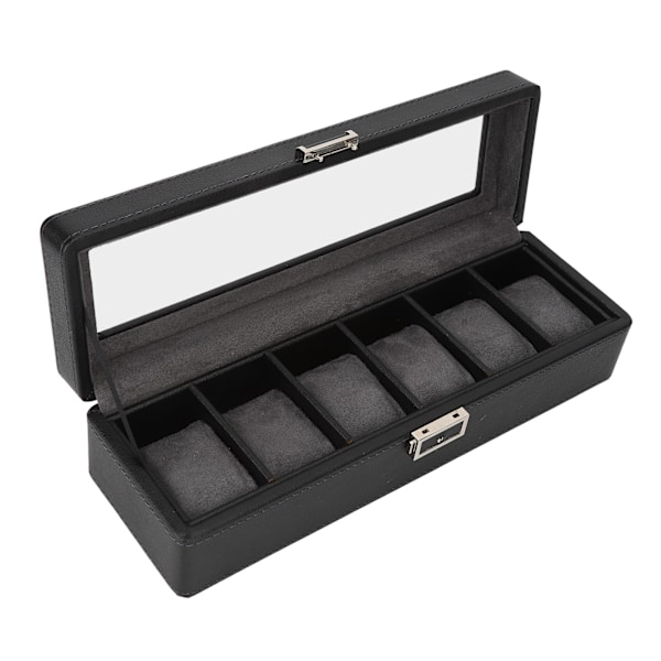 Urklocka Box 6 Fack Glas Topp 1 Lager Smyckesförvaring Väska för Bärbar Display[C]