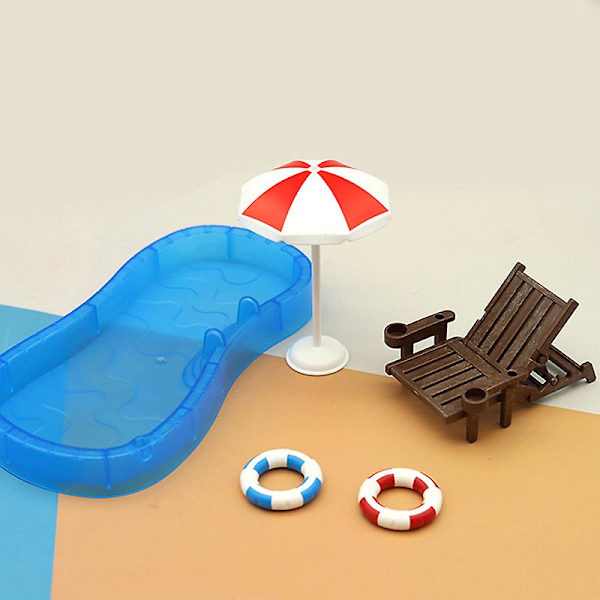 Dockhussimulering Söt Mini Pool Badring Strandstol Set