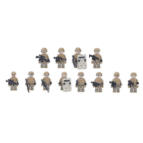 12 st Distinkta Soldatblock Minifigurer med Utrustning och Rustning - Höjd 4,5 cm / 1,8 tum för Barn - M8019