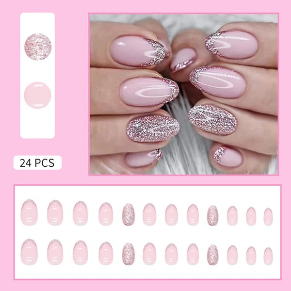 Press On Glitter Negler 24 Stykker Rose[C]