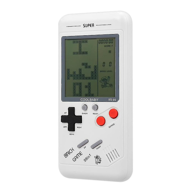 rs-99 Klassisk Spelkonsol Tetris Spel Blockspel Pusselspel Handhållen Spelmaskin för Barn Inbyggda 26 Sorter Spel, Vit Röd Blå Gul Slumpmässigt