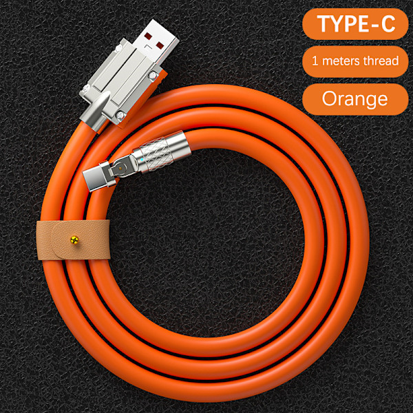 120W 6A 180 Graders Rotasjon Super Rask Lading Data Type-C Kabel Oransje