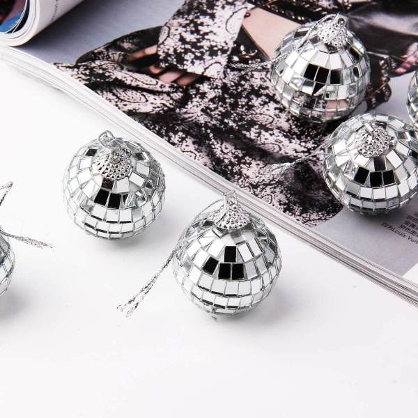 24 st Silver Disco-Spegelkula för Festdekoration, Julgran Bröllop Födelsedagsfest Dekorationer (4cm)