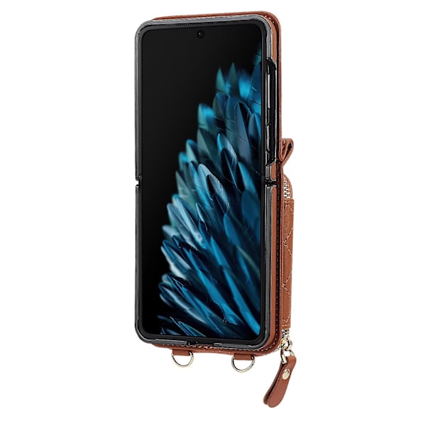 Korthållare-fodral med rombstruktur för OPPO Find N2 Flip Brown