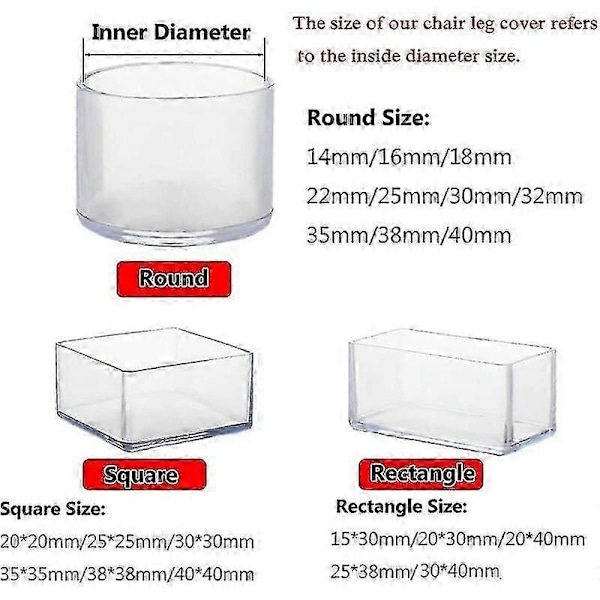 16-pack rektangulära silikongolvskydd för stolsben - 20 x 30 mm H (C)