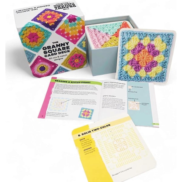 Granny Square Kortdæk, 50 Mix & Match Designs, Hæklenålssæt, Firkantet Kortdæk Hækling, Granny Square Kort til Hækling og Strikning