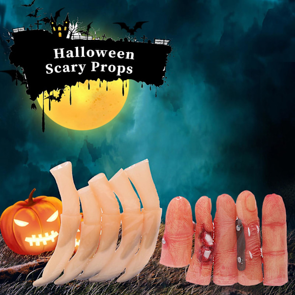 5 stk. Halloween Falske Fingre Sæt Spooky Scary Witches Negle til Cosplay Party Prank Legetøj til Halloween Party Festivaler Scary Props[C] Type 4