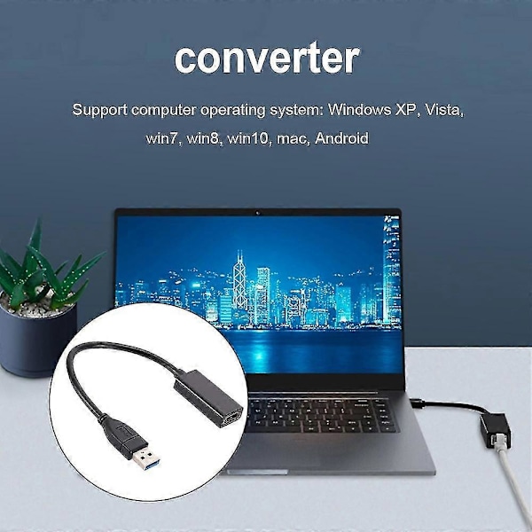 USB 3.0 till HDMI-kompatibel Adapter HD 1080P USB till HDMI Konverter Thunderbolt Extern Audio Video Adapterkabel för Laptop PC MacBook Samsung Huawei