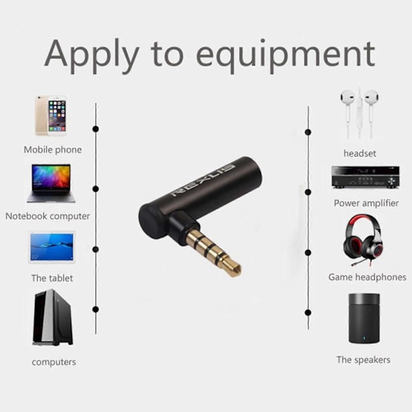 REXLIS 1 stk. 3,5 mm Han til Hun 90 Graders Retvinklet Adapter Audio