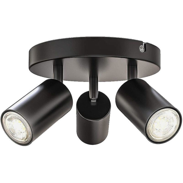 Rund taklampa, 3 spots taklampa kök takspotlight LED justerbar takbelysningsarmatur taklampa Vägglampa spotlight svart fo