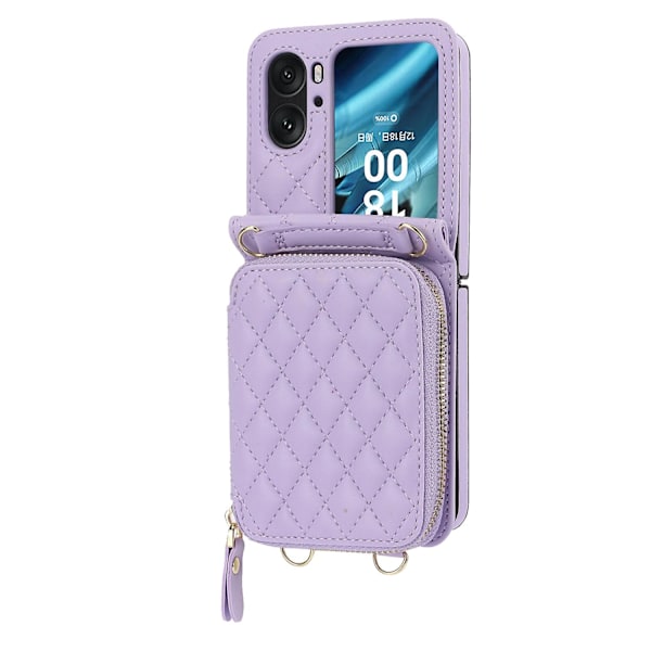 Kortholderveske med rombisk tekstur for OPPO Find N2 Flip Purple