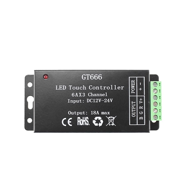 Gt666 Rgb Led Controller Trådløs Rf Touch Fjernbetjening Dc 12v 24v 18a 3 Kanaler Lysbånd Dæmper Switch[C] Black