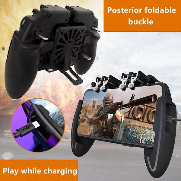 [Senaste versionen] Mobilspelkontroll 4 Trigger med 4000mAh Powerbank Kylfläkt för PUBG/Call of Duty/Fotnite [6-fingersoperation] L1R1 L2R2