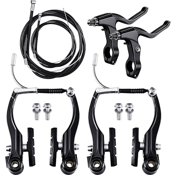 Komplett Bromssats för Cykel, Svart Fram och Bak Mtb Hybrid Broms Inre och Yttre Kablar och Spak Kit