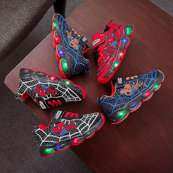 Barn Sportskor Spiderman Lysande Sneakers Barn LED Självlysande Skor För Pojkar, röd (C)