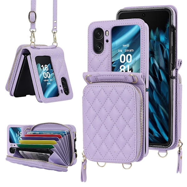 Kortholderveske med rombisk tekstur for OPPO Find N2 Flip Purple