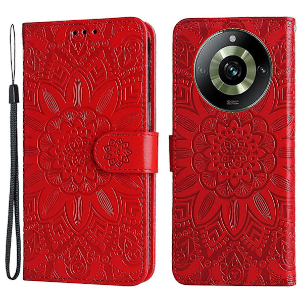 Lærveske med solsikke-trykk, beskyttende deksel med stativ for Realme 11 Pro 5G/11 Pro+ 5G Multicolor, Red Style B