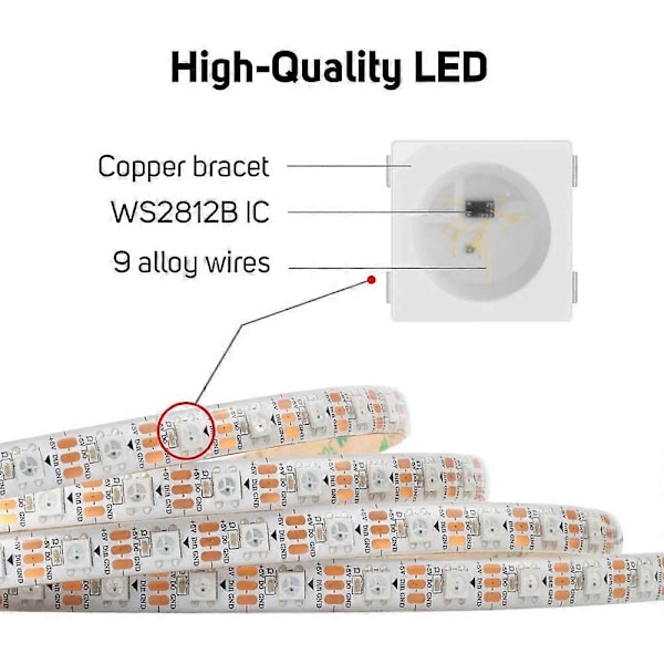 WS2812B 5050 SMD LED RGB Bare Board Repsljus, 30 LED/m, DC 5V, Längd: 1m I6(FCC)