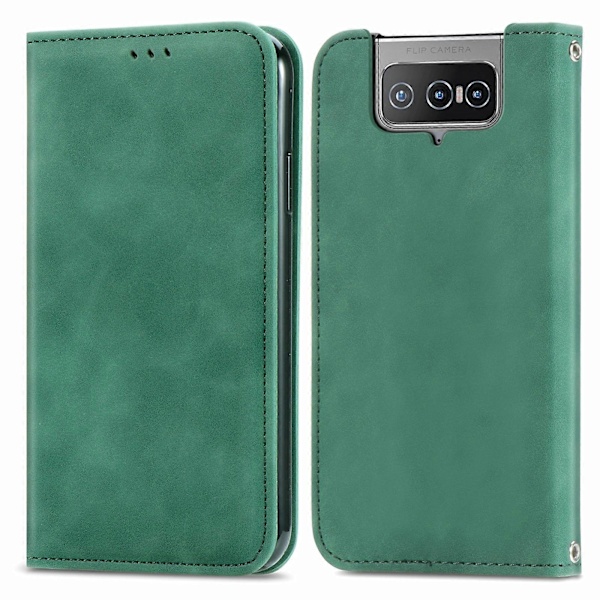 Asus Zenfone 8 Flip Retro -tyylinen nahkakotelo, magneettinen, vaakasuora, läppämallinen, pidikkeellä, korttipaikoilla, lompakolla ja valokuvakehyksellä I6(FCC)