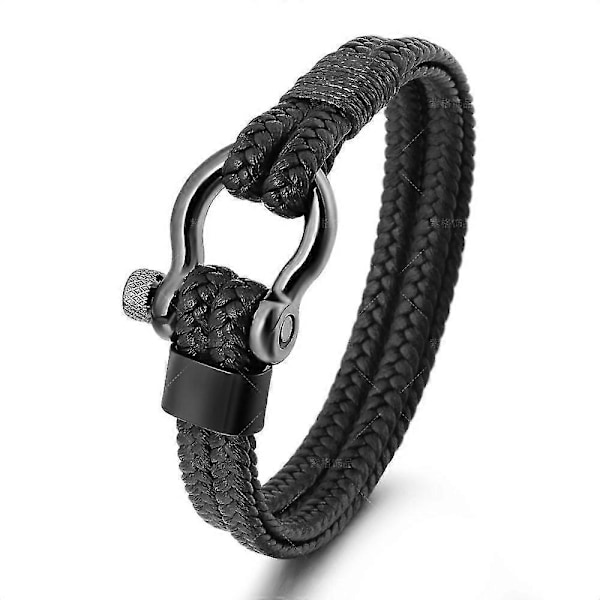 Læder Reb Flettet Hestesko Spænde Rustfrit Stål Armbånd Herre Tilbehør Titanium Stål Retro Smykker (C)