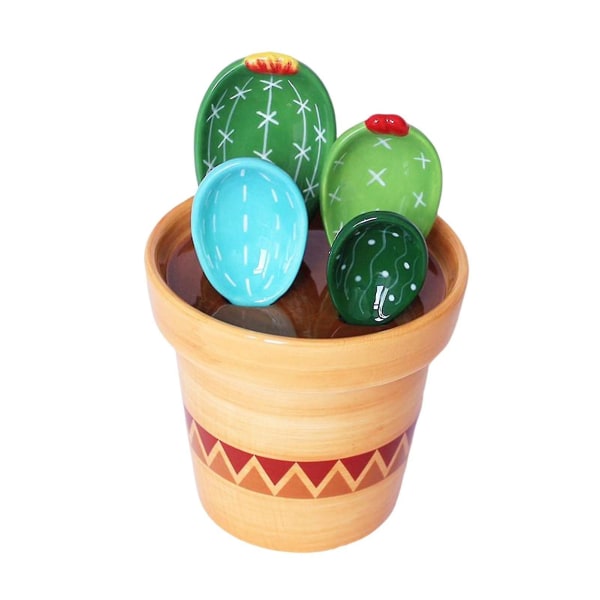Tecknad Cactus Mätskedar Set Blyfri lergods Keramik För kök HemdekorationerC[C] 4 Colors