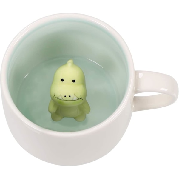 3D Kaffekopp med Baby Dinosaurie Inuti, Bästa Koppar för Choklad och Par (Vit Dinosaurie)
