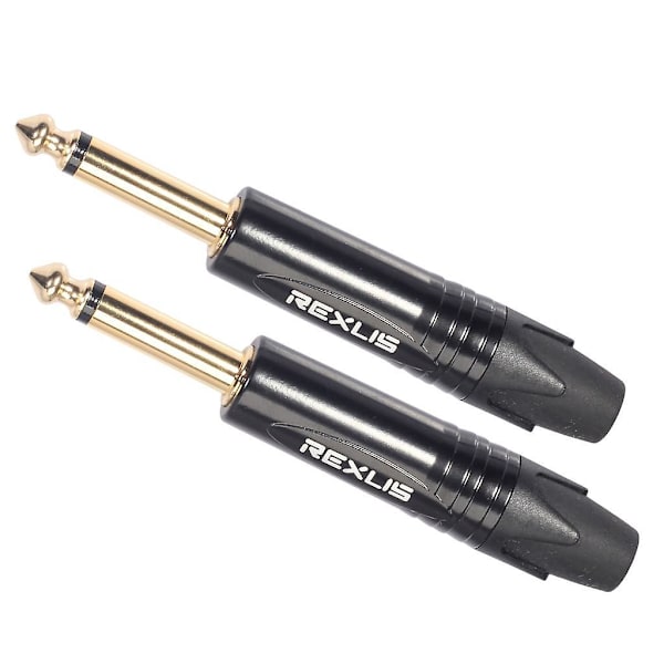 2x6,35mm Stereo Jackkontakt för DIY Ljudlödning för Mikrofon Gitarr Svart (C)