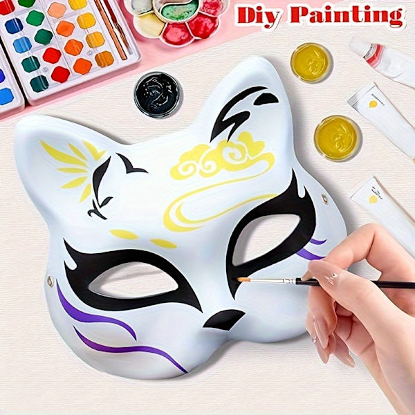 10 st Therian Cat Masker Set - Ren Vit, DIY & Anpassningsbar - Perfekt för Halloween, Maskerad & Cosplayfester -, Bekväm Halv ansiktsdesign