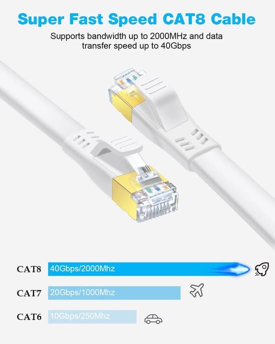 Nopea CAT8 Ethernet-kaapeli 5m 40Gbps 2000MHz kullattu RJ45[C]