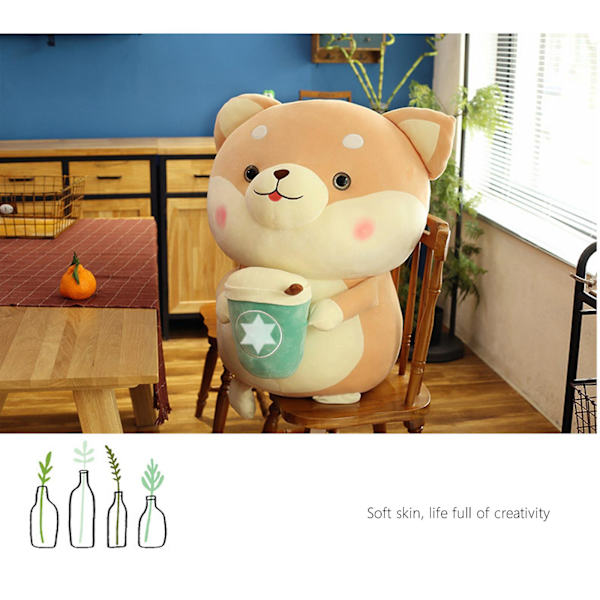 9 Tums Plushie Hund Fylld Med - Kawaii Söta Bubble Milk Tea Dockleksakspresenter För Pojkar Och Flickor - GråGul