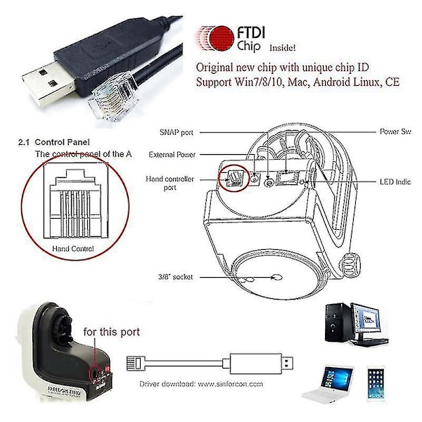 Usb til Rj11 Rj12 6p4c adapter seriel kontrolkabel Eqmod kabel til - montering pc til håndkontrolkabel