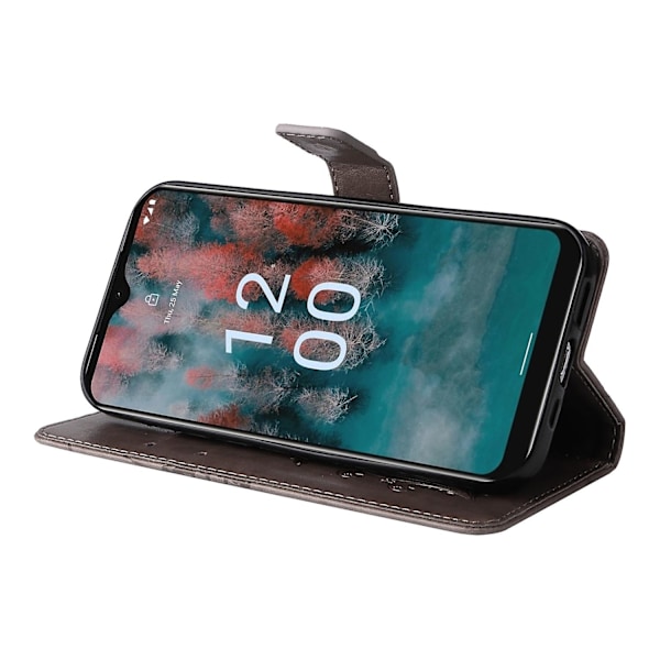 Lærtelefonveske for Nokia C12 4G/C12 Plus/C12 Pro, Stativlommebok med trykt design Grey Style D Nokia C12 4G