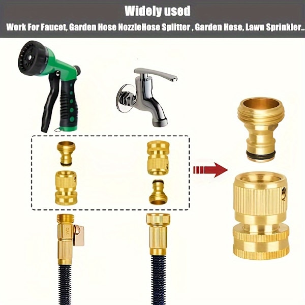 2-pack Snabbkopplingssats för trädgårdsslang i mässing - Hållbart kopparmaterial, universell passform, enkel att använda, inga batterier behövs - Perfekt för utomhusgräsmatta och trädgård